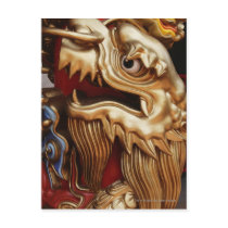 Close up of gold dragon on temple pillar postcard