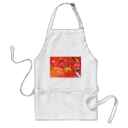 Close up of mainly red hot peppers aprons