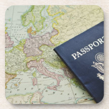 Close-up of passport lying on European map Coaster