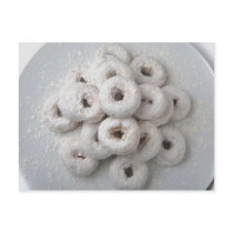 Close-up of powdered doughnuts in a plate post cards