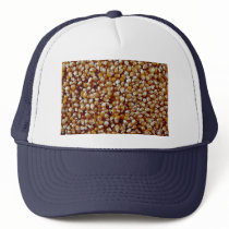 Close-up of unpopped popcorn kernels texture mesh hat