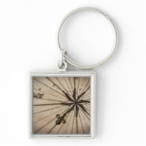 Close up of wind rose on antique map key chain