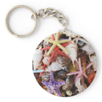Close Up Sea Shell ans Starfish Photos Key Chain