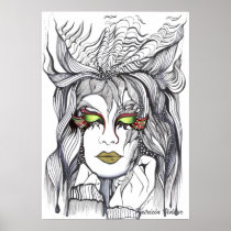artsprojekt, argentina, patricia, vidour, ink, drawing, artistic, creative, line, figure, minimalism, art, minimalist, female, black, white, eye, portrait, look, fantasy, imagination, girl, woman, feelings, elegance, glomour, chic, swirl, eyes, green, birds, dreams, dreaming, bauty, femme, illustration, golden, lips, materfamilias, We Will Overcome (album), Poster with custom graphic design
