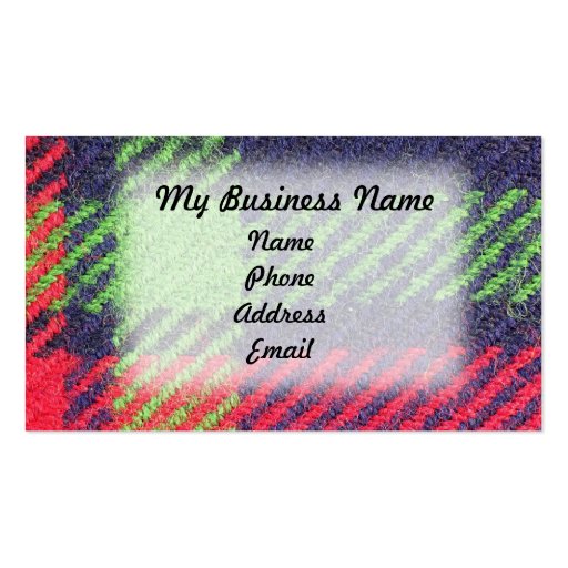 Closeup of Blue, Green and Red Fabric Business Card Templates (front side)
