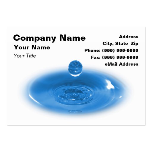 Closeup of Blue Water Drop Business Cards (front side)