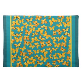 Cloth Place Mat, Golden Butterflies on Teal