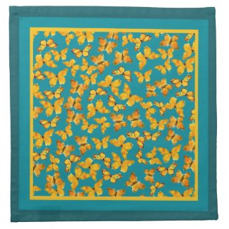 Cloth Table Napkins Golden Butterflies on Teal