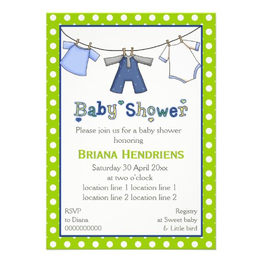 Clothesline baby boy shower personalized custom invites