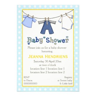 Clothesline baby boy shower personalized invitations