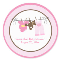 Clothesline Baby Girl CIRCLE Custom Favor Stickers