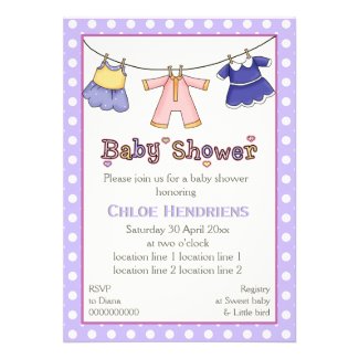Clothesline baby girl shower personalized custom invites