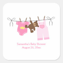 Clothesline Baby Girl SQUARE Custom Favor Stickers