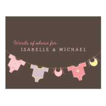 Clothesline Baby Shower Advice Card Pink | Lilac Post Cards