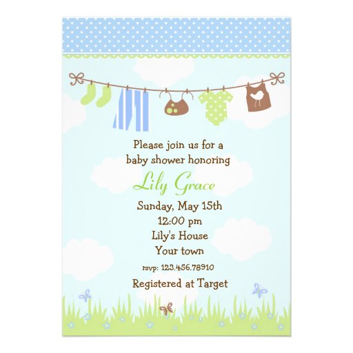 Clothesline Baby Shower Invitations
