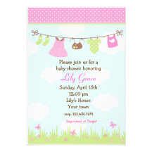 Clothesline Baby Shower Invitations Girls