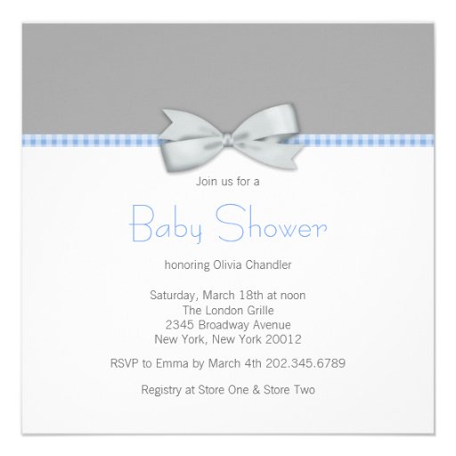 Clothesline Blue and Gray Baby Boy Shower Custom Announcements