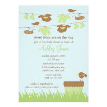 Clothesline Twins Gender Neutral Baby Shower Personalized Announcement