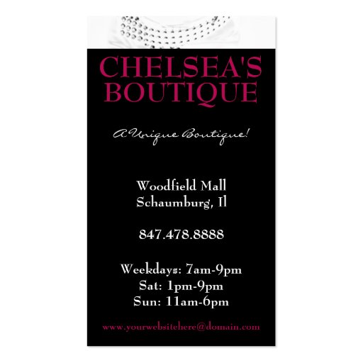 Clothing Boutique Business Card Templates (back side)