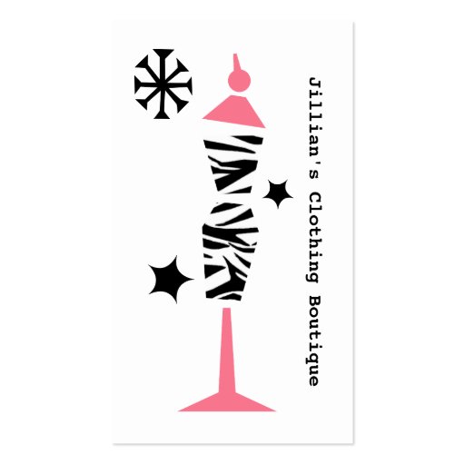 Clothing Store Boutique - Zebra & Pink Dress Form Business Card (front side)