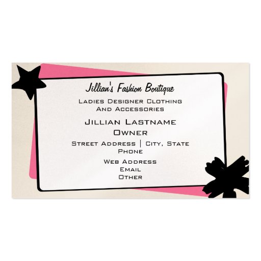 Clothing Store Boutique - Zebra Print Dress Form Business Card (back side)