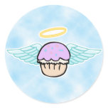 cloud background, cupcake angel no text round stickers