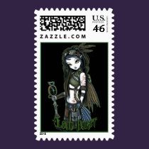 "Cloud Burst" Steampunk Aviatrix Fairy Postage stamps