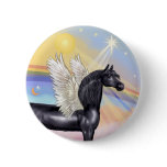 Clouds - Black Arabian Horse Angel Pinback Button