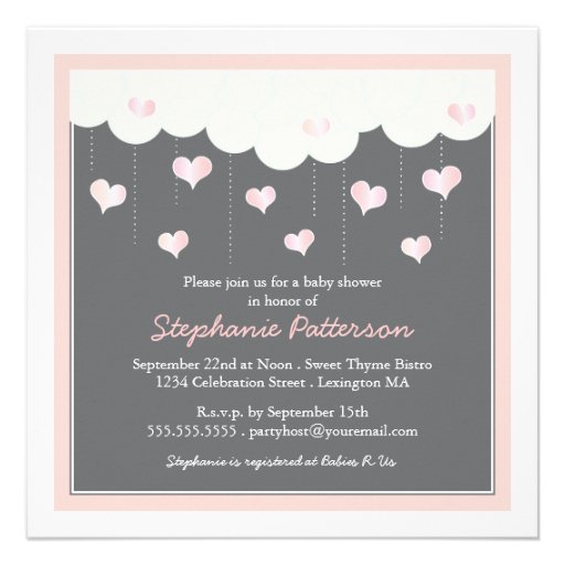 Clouds & Hearts Baby Shower for Girl Invitation