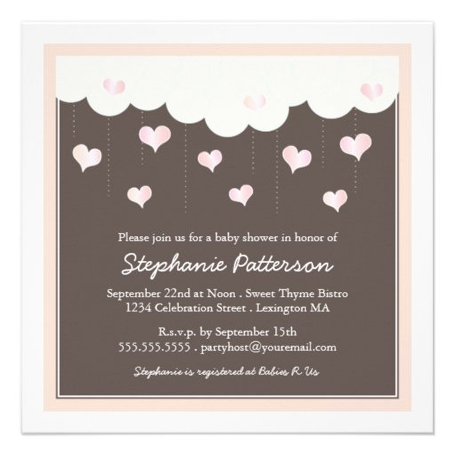 Clouds & Hearts Baby Shower for Girl Invitation