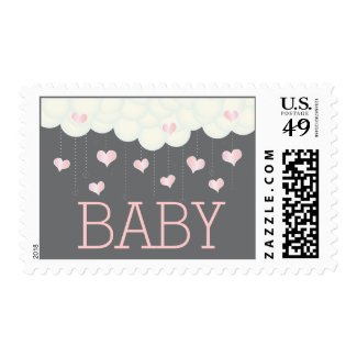 Clouds and Hearts Baby Shower Sprinkle Girl Postage