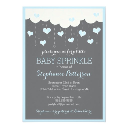 Clouds & Hearts Baby Sprinkle in Blue Invitation