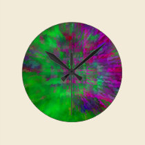 clouds & tie dye green & purple wall clock wall clocks