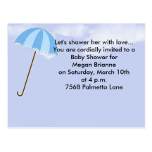 Clouds with Umbrella Baby Shower Invitation Postcards