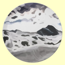 cloudy sky snowy mountain painting plates