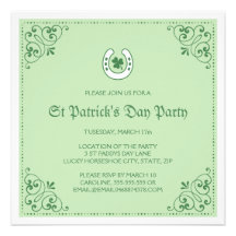 Clover horseshoe green St Patrick's day party Personalized Invitation