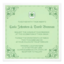 Clover horseshoe green St Patrick's day wedding Invitations