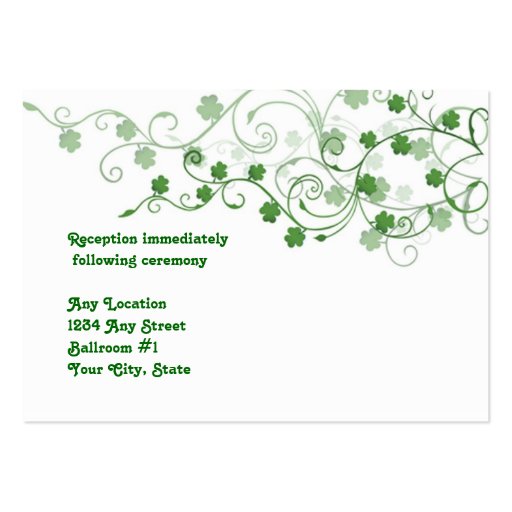 Clover Irish Wedding Reception  Card Business Card Template (front side)