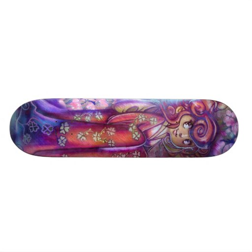 Clovers and Cherry Blossoms Geisha Skateboard Deck