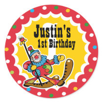Clown Around 1st Birthday Custom Sticker