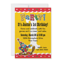 Clown Around 1st Birthday Party Invitations