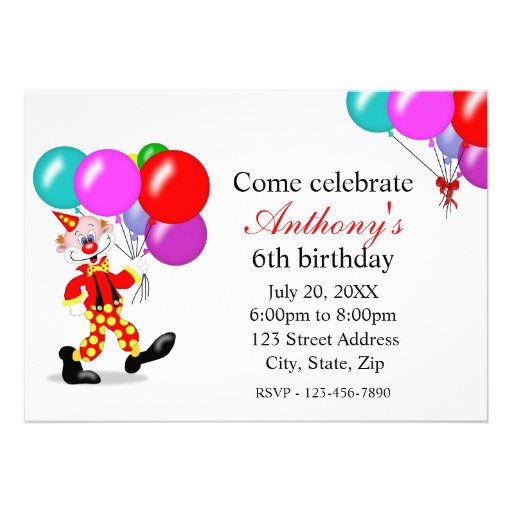 Clown Birthday Party Invitation