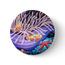 Clown Fish & Anemone Art Pinback Buttons
