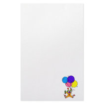 Clown floating under balloons personalized stationery