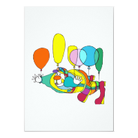 Clown flying by balloon 5x7 paper invitation card