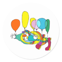 Clown flying by balloon classic round sticker