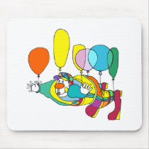 Clown flying by balloon mouse pad