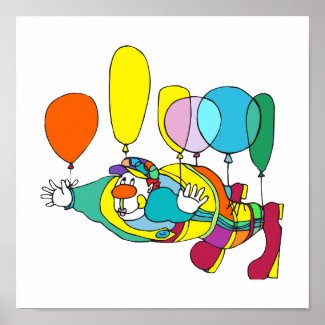 Clown flying by balloon print