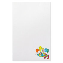 Clown flying by balloon stationery design