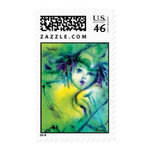 CLOWN IN GREEN POSTAGE STAMPS